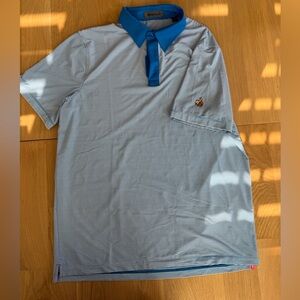 Striped Blue and White Shirt with PGA Frisco logo